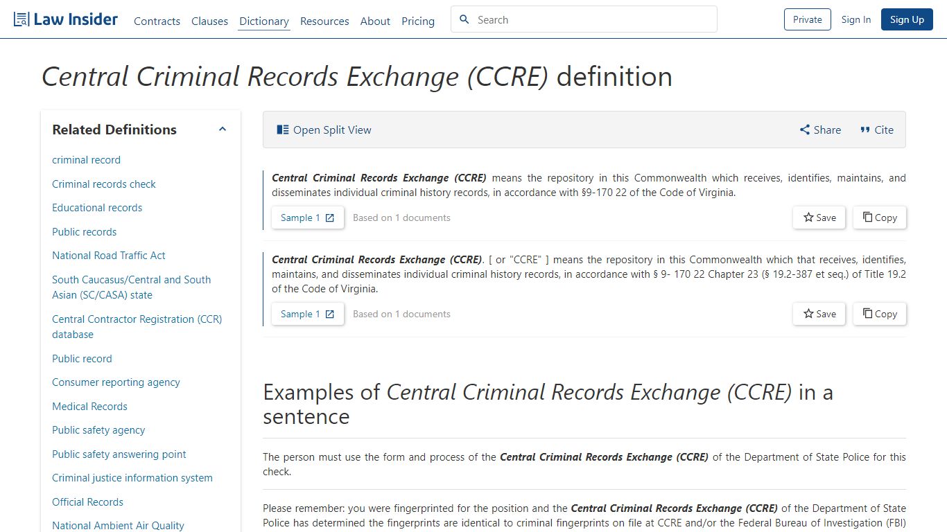 Central Criminal Records Exchange (CCRE) definition