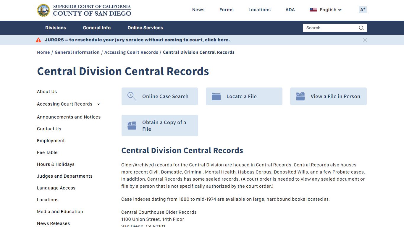 Central Division Central Records | Superior Court of California ...